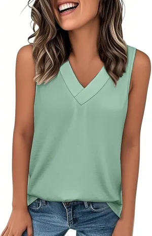 Tank Top for Women Summer V Neck T Shirts Casual Sleeveless Basic Tshirts Loose Beach Fashion Vacation Outfits