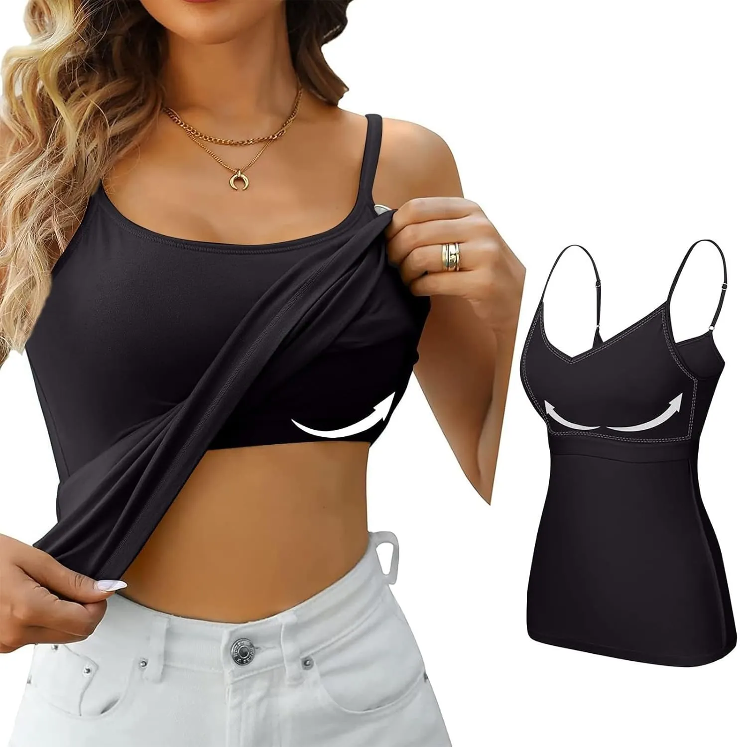 Tank Tops for Women Modal Spaghetti Strap Summer Camisole Workout Sports Cute Cami Undershirt with Built in Bras