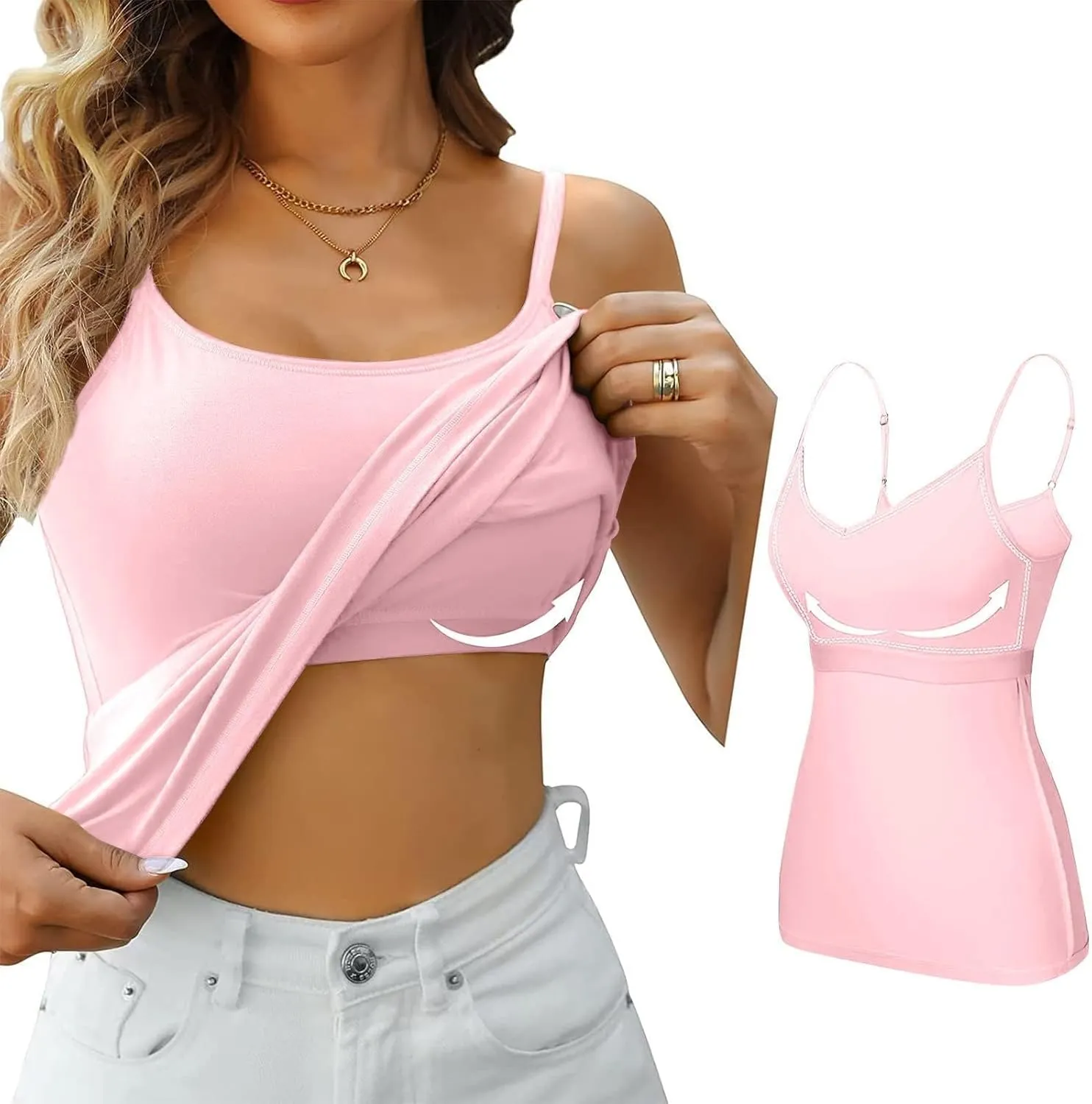 Tank Tops for Women Sexy Adjustable Spaghetti Strap Camisole Fashion Comfy Sleeveless Tops with Built in Padded Bra