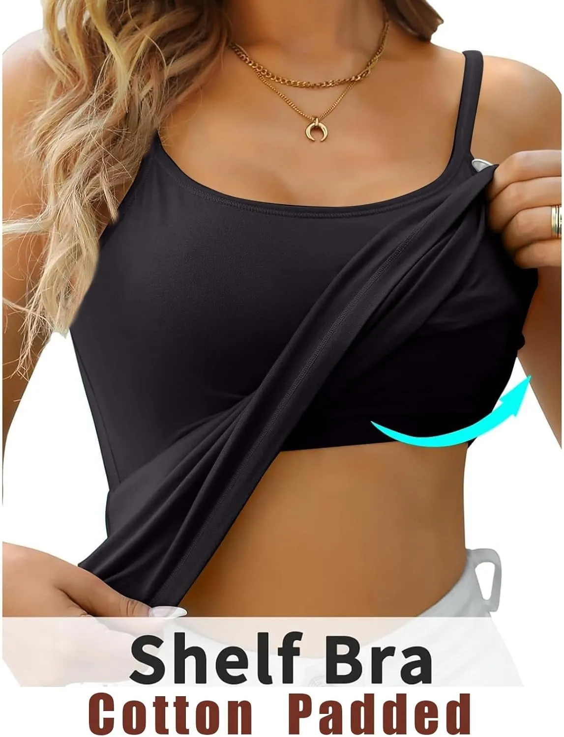 Tank Tops for Women Sexy Adjustable Spaghetti Strap Camisole Fashion Comfy Sleeveless Tops with Built in Padded Bra
