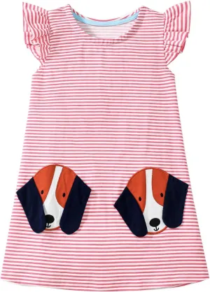 Toddler Girl Summer Short Sleeve Easter Dress Cotton Casual Jersey Shirt Playwear Applique Dress