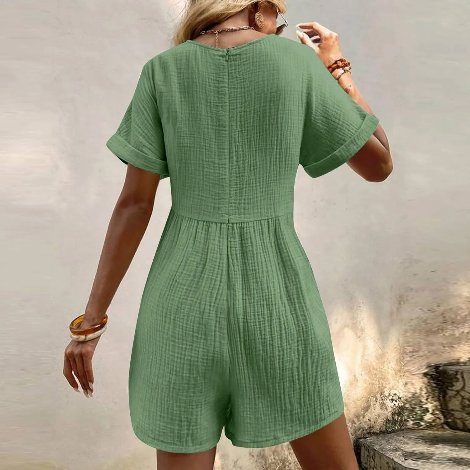 Tshirt Rompers for Women Baggy Short Sleeve Romper Onesie Jumpers Comfy Linen Beach Travel Vacation Shorts Jumpsuit