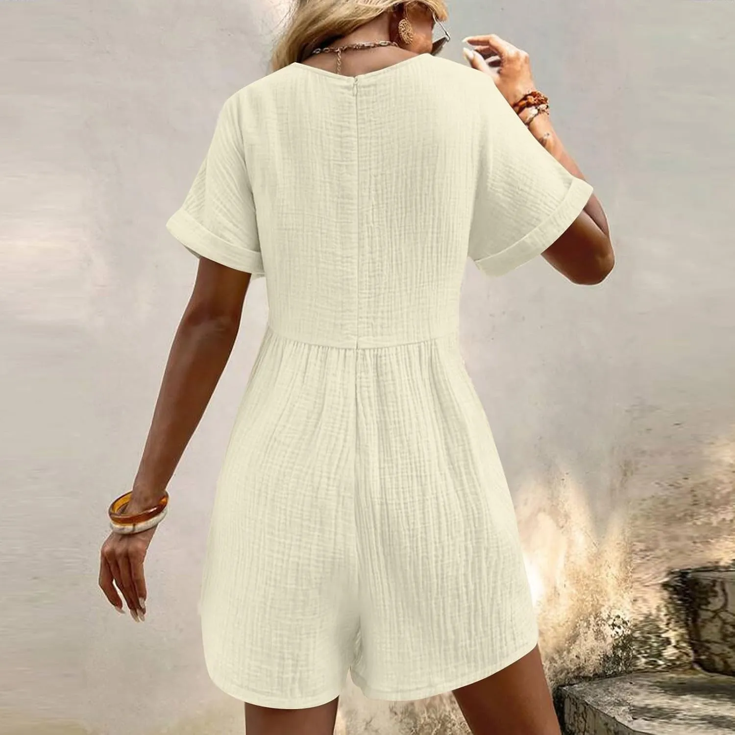Tshirt Rompers for Women Baggy Short Sleeve Romper Onesie Jumpers Comfy Linen Beach Travel Vacation Shorts Jumpsuit