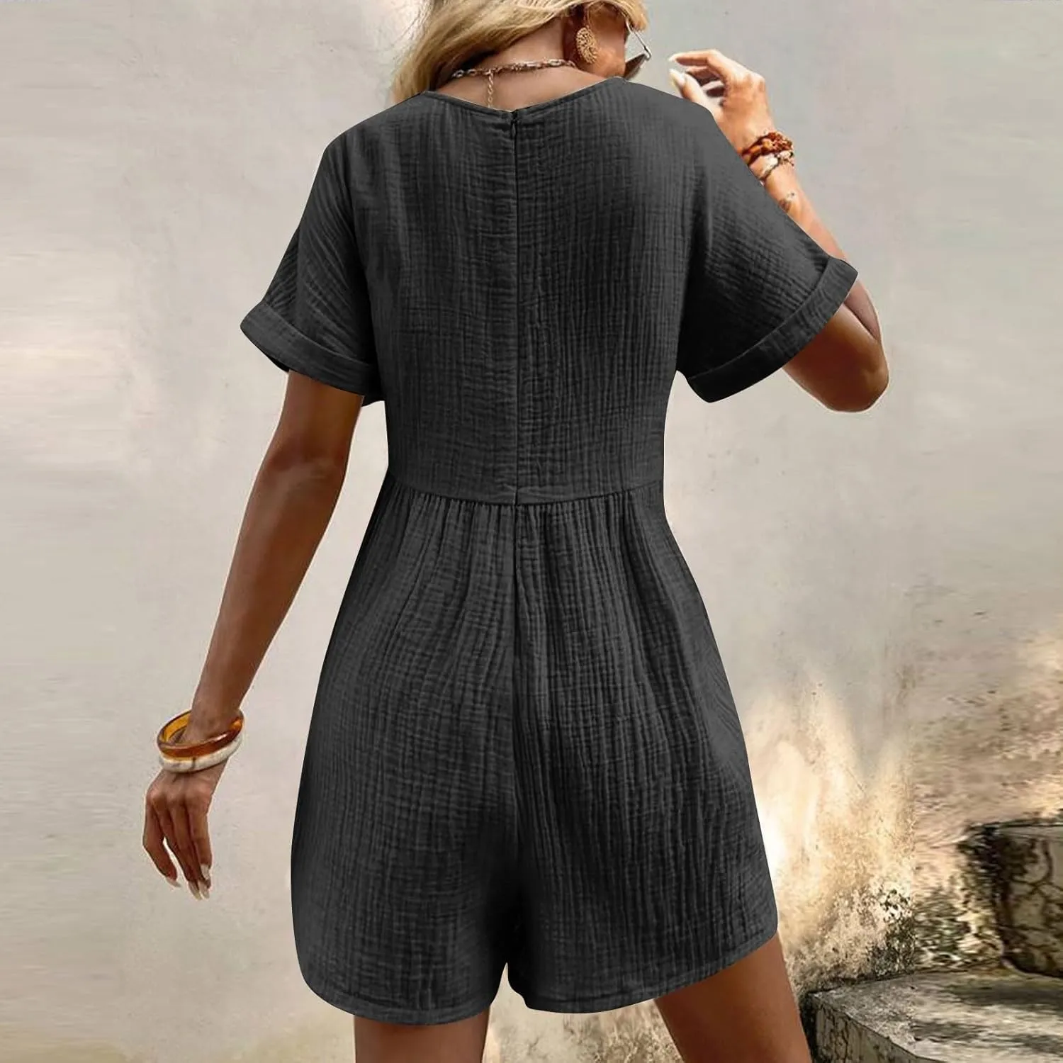 Tshirt Rompers for Women Baggy Short Sleeve Romper Onesie Jumpers Comfy Linen Beach Travel Vacation Shorts Jumpsuit
