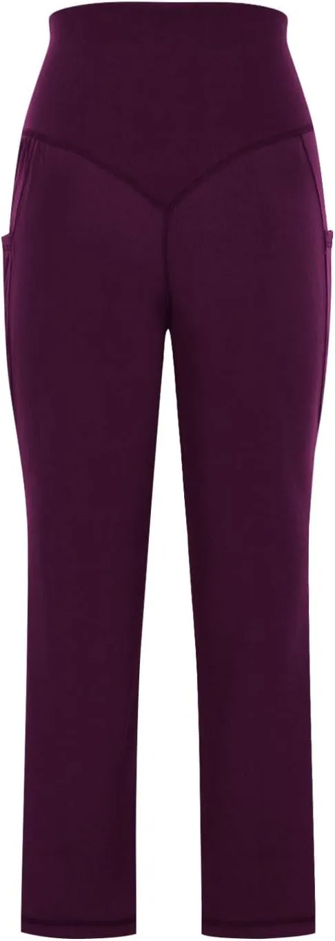 Tummy Control Leggings for Women Workout Compression Yoga Pants V Crossover High Waist Crop Pants with Pockets