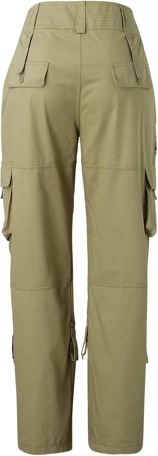 Twill Tactical Active Cargo Pant with Multi Pockets for Women Casual Loose Zip Straight Leg Combat Military Trousers