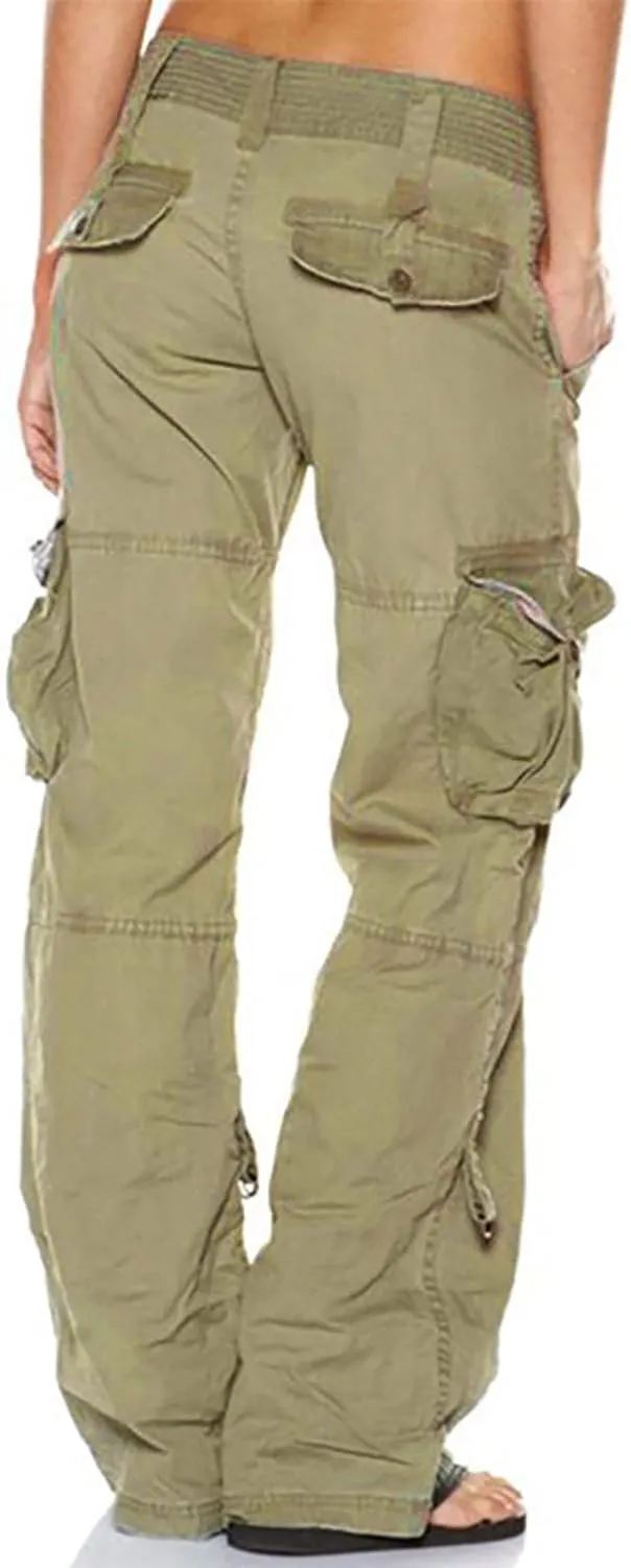 Twill Tactical Active Cargo Pant with Multi Pockets for Women Casual Loose Zip Straight Leg Combat Military Trousers