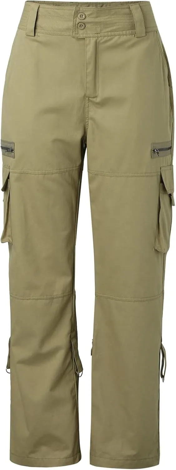 Twill Tactical Active Cargo Pant with Multi Pockets for Women Casual Loose Zip Straight Leg Combat Military Trousers