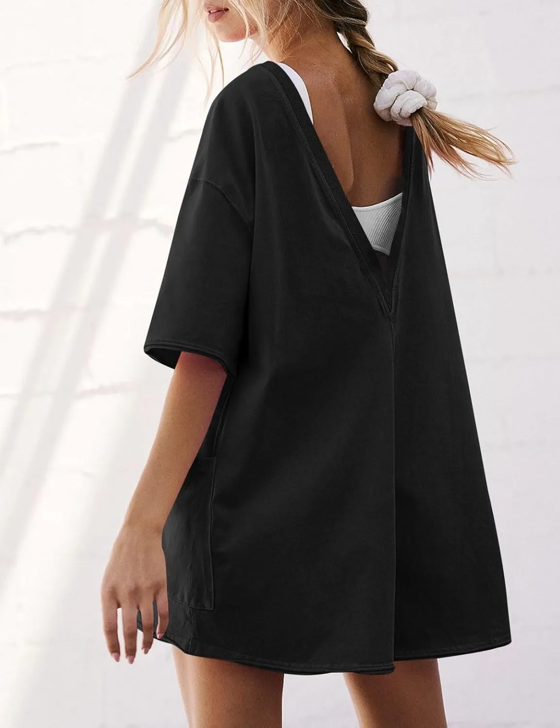 Ugerlov Women's Casual Rompers Half Sleeve Short Jumpsuits Athletic Scoop Neck Overalls Hot Shot Tee Romper with Pockets