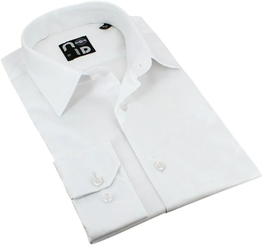 UGHOLIN Men's Dress Shirt Slim Fit Stretch Cotton White