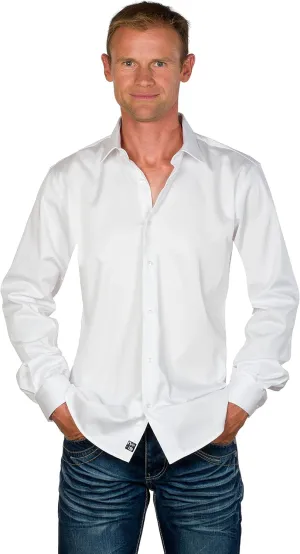 UGHOLIN Men's Dress Shirt Slim Fit Stretch Cotton White