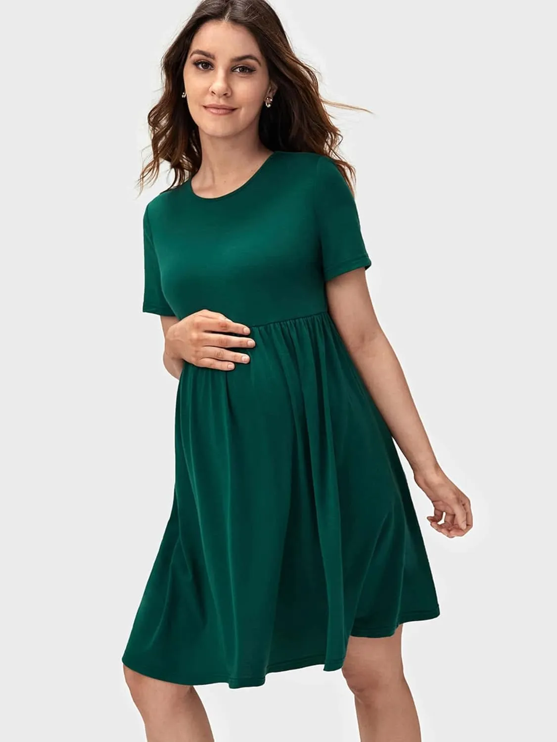 Verdusa Women's Maternity Short Sleeve Round Neck A Line Short Dress
