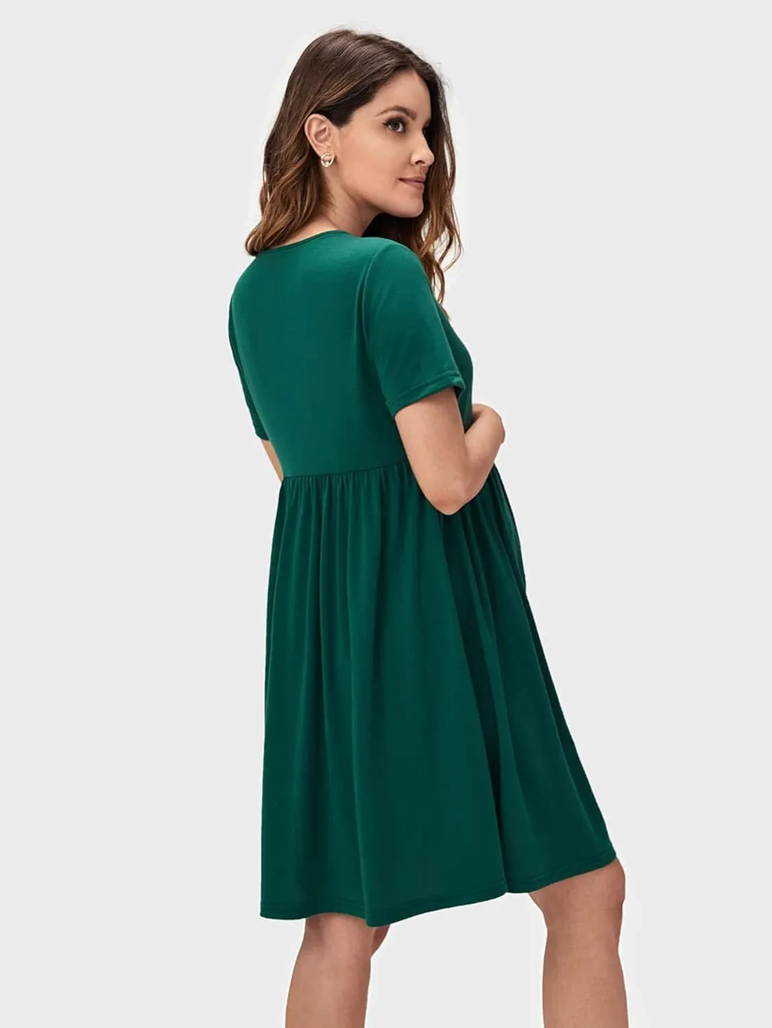 Verdusa Women's Maternity Short Sleeve Round Neck A Line Short Dress