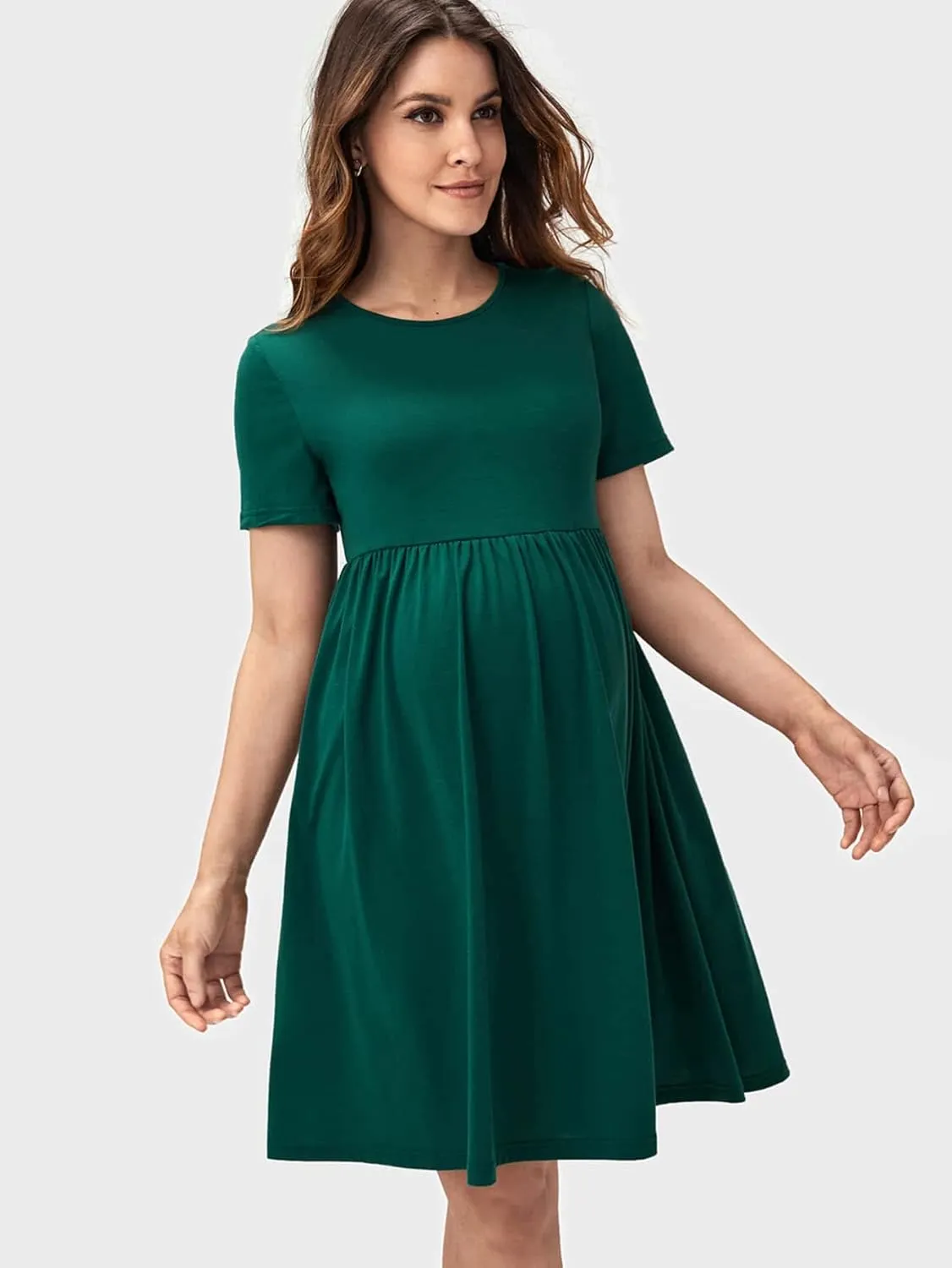 Verdusa Women's Maternity Short Sleeve Round Neck A Line Short Dress