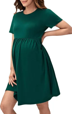 Verdusa Women's Maternity Short Sleeve Round Neck A Line Short Dress