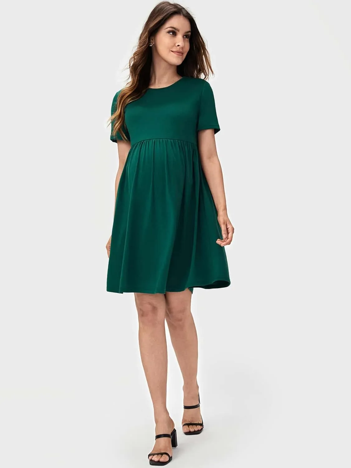 Verdusa Women's Maternity Short Sleeve Round Neck A Line Short Dress