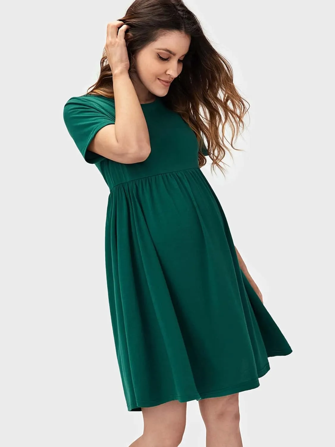 Verdusa Women's Maternity Short Sleeve Round Neck A Line Short Dress