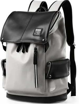 Vintage Leather Travel Backpack For Men Fit 15.6 inch Laptop Waterproof Large School Casual Bookbag Work College Smooth Zipper Backpack Gift