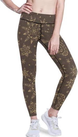 Vintage Seamless Pattern Yoga Leggings for Women Printed Outfits Booty Crunch Leggings X-Small