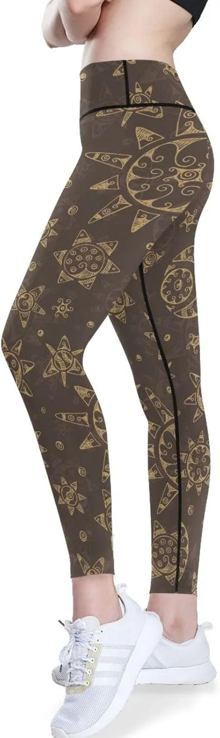 Vintage Seamless Pattern Yoga Leggings for Women Printed Outfits Booty Crunch Leggings X-Small