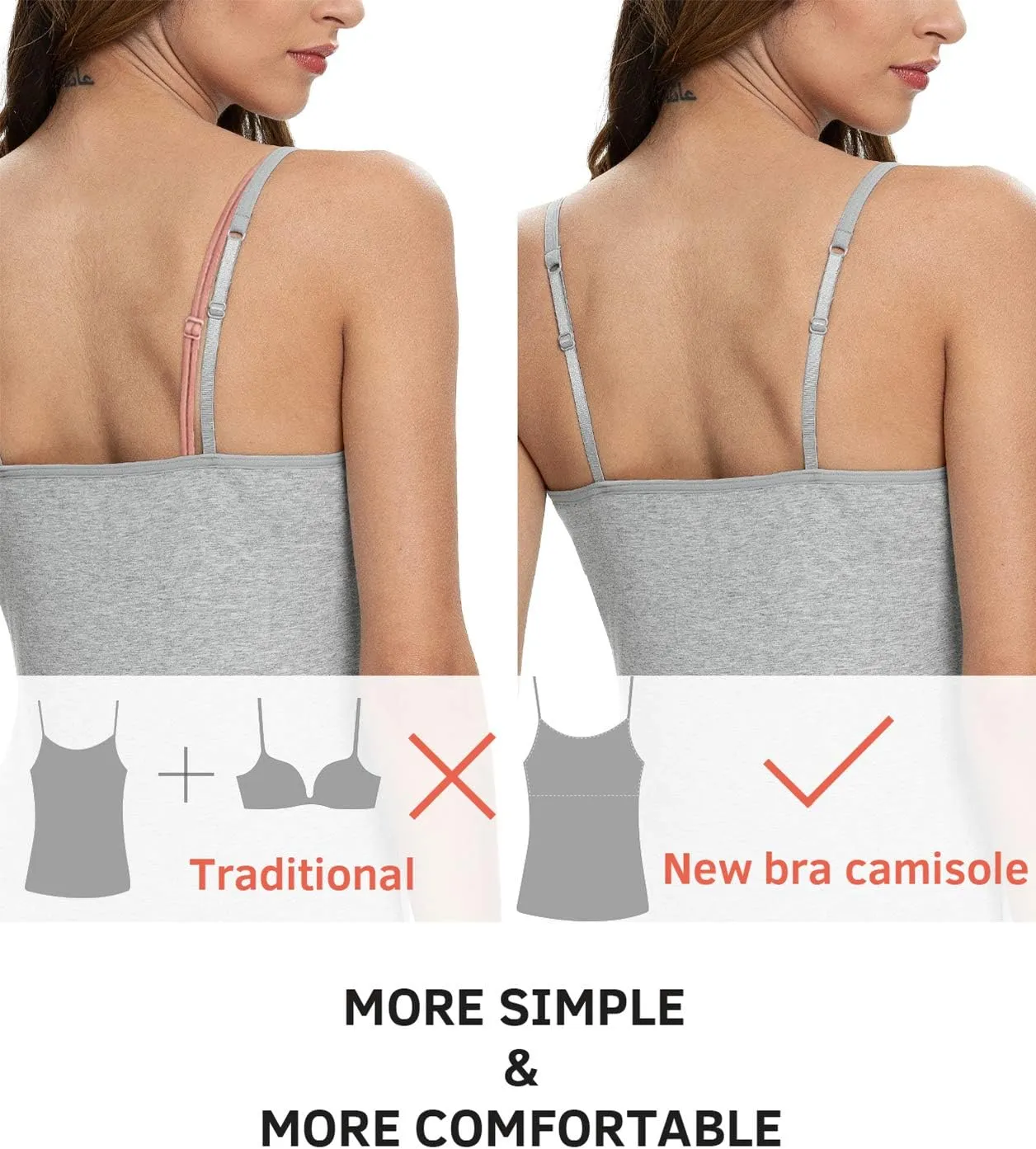 Vislivin Womens Cotton Camisole Adjustable Strap Tank Tops with Shelf Bra Stretch Undershirts