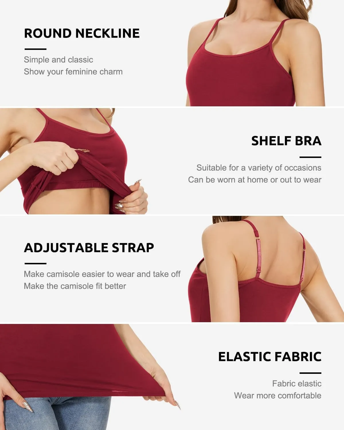 Vislivin Womens Cotton Camisole Adjustable Strap Tank Tops with Shelf Bra Stretch Undershirts
