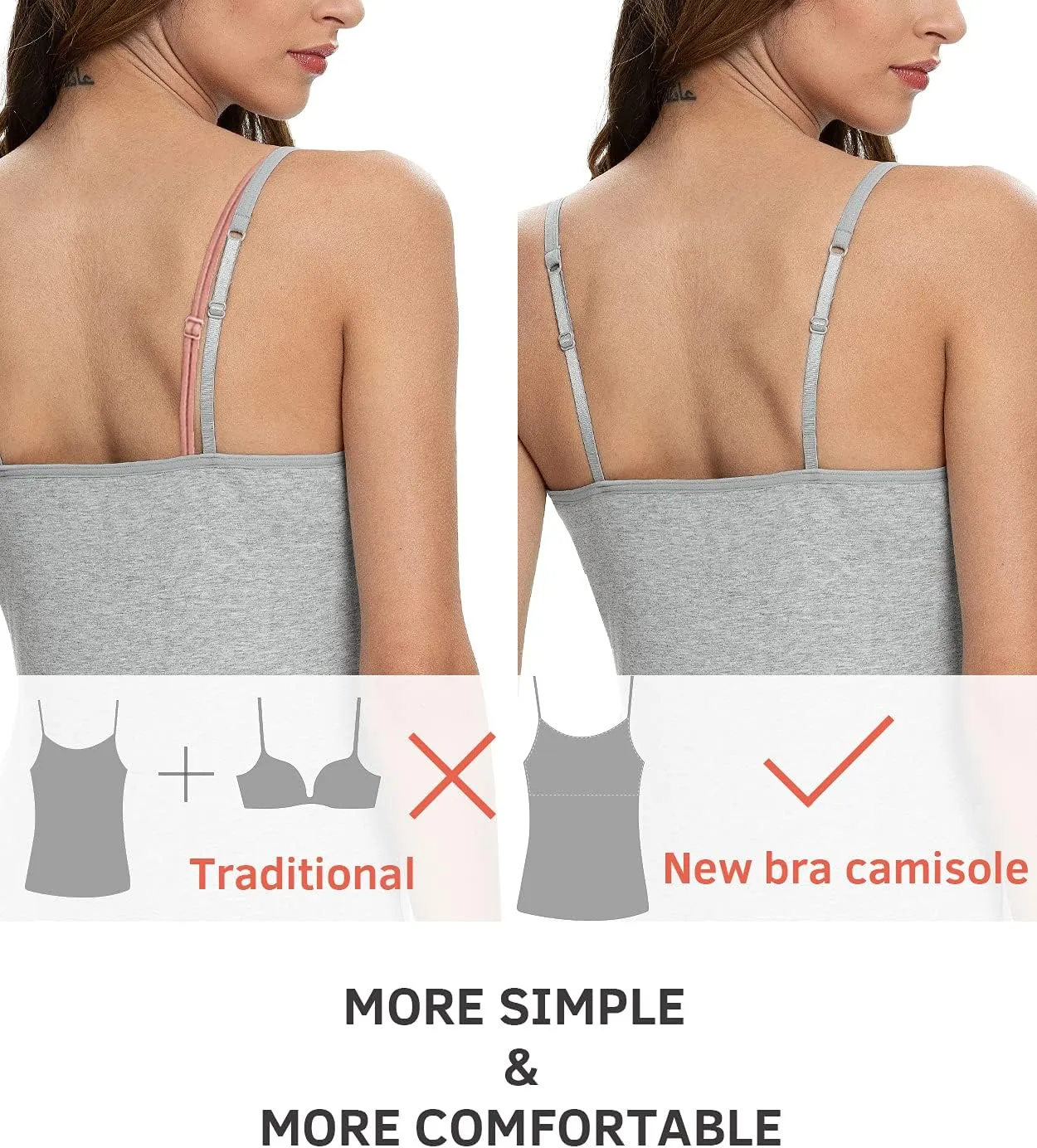 Vislivin Womens Cotton Camisole Adjustable Strap Tank Tops with Shelf Bra Stretch Undershirts