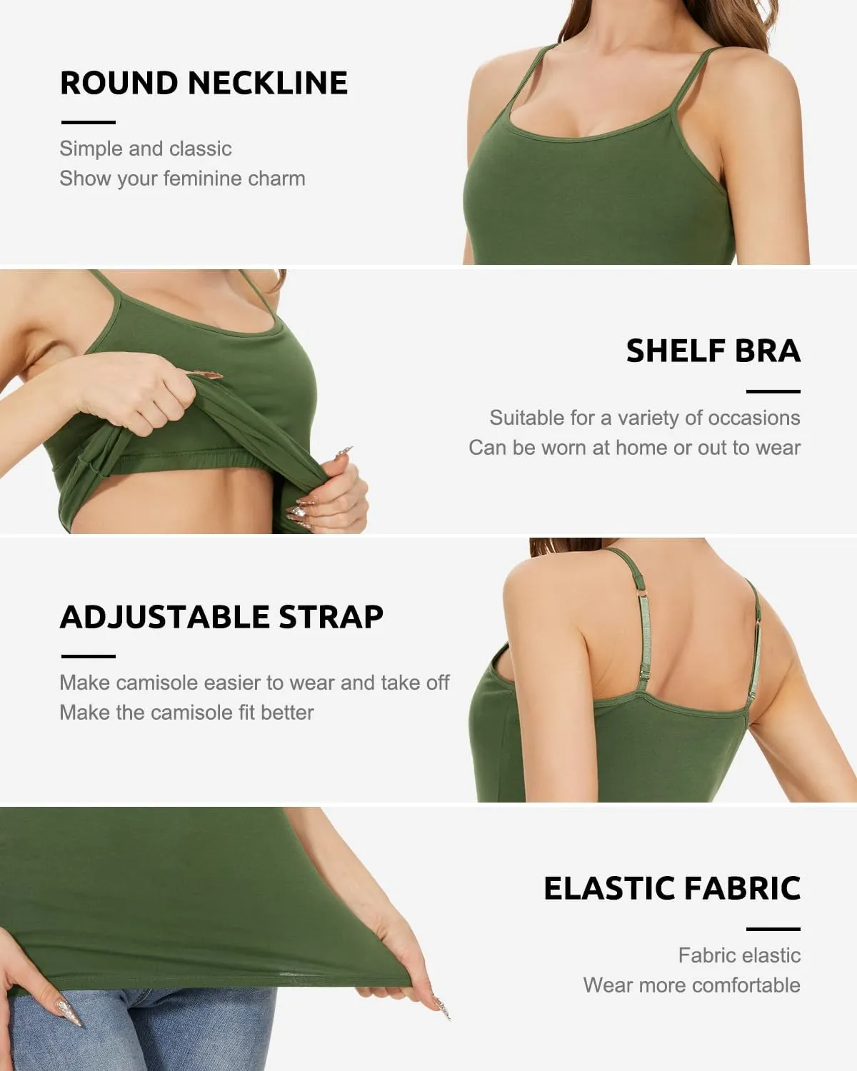 Vislivin Womens Cotton Camisole Adjustable Strap Tank Tops with Shelf Bra Stretch Undershirts