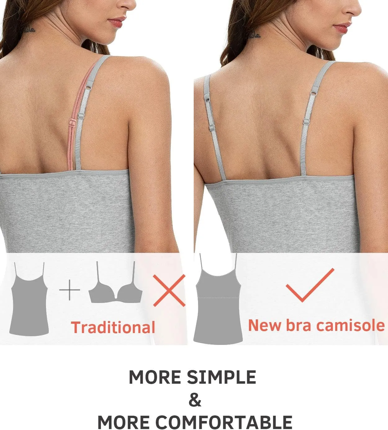 Vislivin Womens Cotton Camisole Adjustable Strap Tank Tops with Shelf Bra Stretch Undershirts