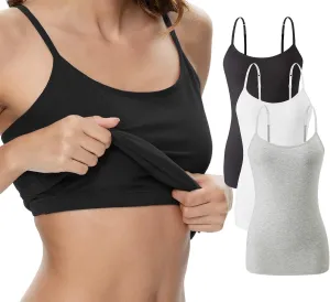 Vislivin Womens Cotton Camisole Adjustable Strap Tank Tops with Shelf Bra Stretch Undershirts