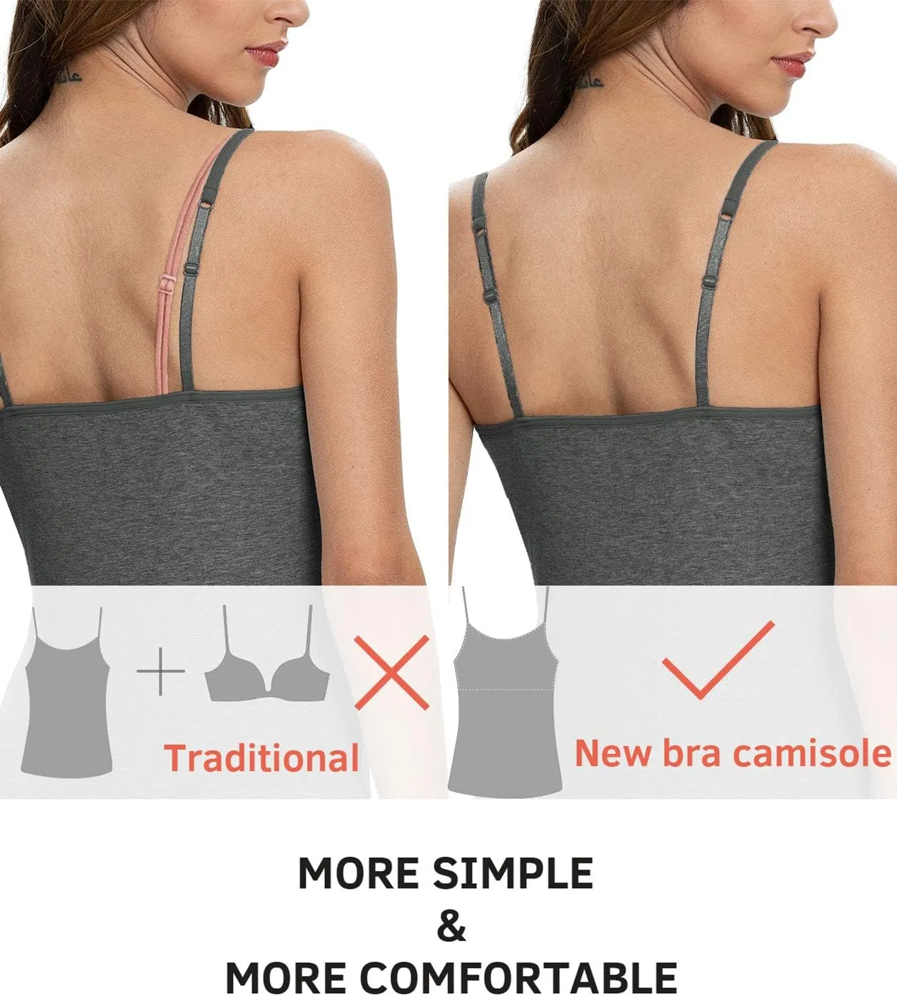 Vislivin Womens Cotton Camisole Adjustable Strap Tank Tops with Shelf Bra Stretch Undershirts