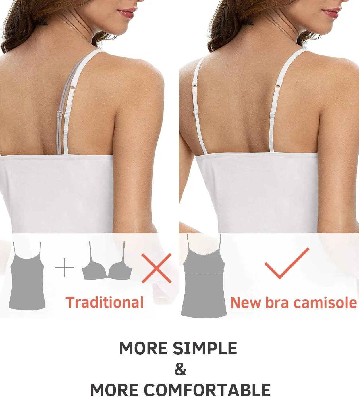 Vislivin Womens Cotton Camisole Adjustable Strap Tank Tops with Shelf Bra Stretch Undershirts