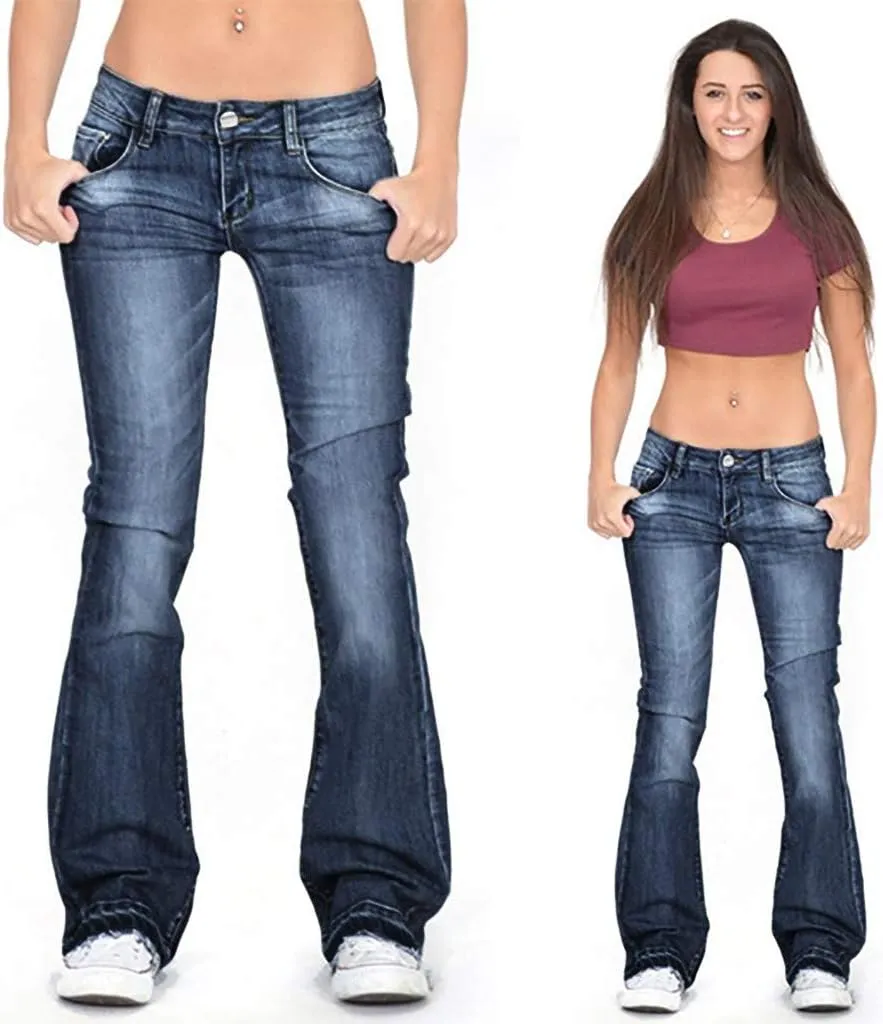 Wide Leg Jeans for Women Classic High Waisted Buttons Ripped Hem Flared Legs Stretch Denim Pants Slim Taper-Fit Vintage