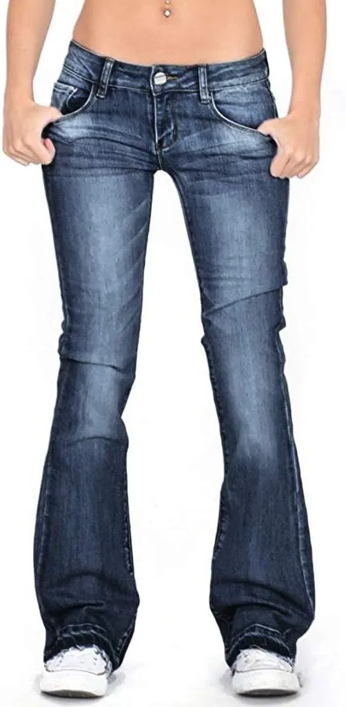 Wide Leg Jeans for Women Classic High Waisted Buttons Ripped Hem Flared Legs Stretch Denim Pants Slim Taper-Fit Vintage