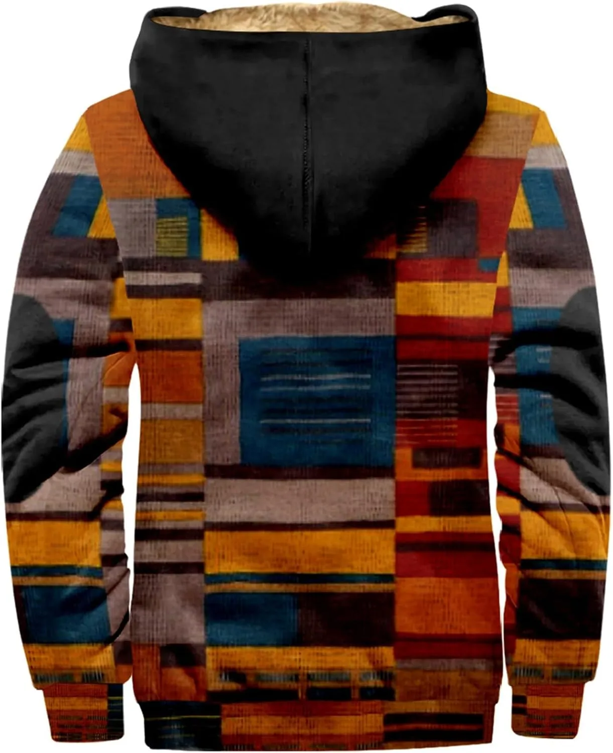 Winter Jacket for Men Printed Work Cargo Coats Zipper Outerwear Fleece Sherpa Lined Hoodies Hooded Sweatshirt Tops