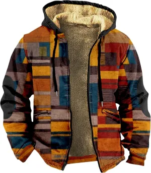 Winter Jacket for Men Printed Work Cargo Coats Zipper Outerwear Fleece Sherpa Lined Hoodies Hooded Sweatshirt Tops