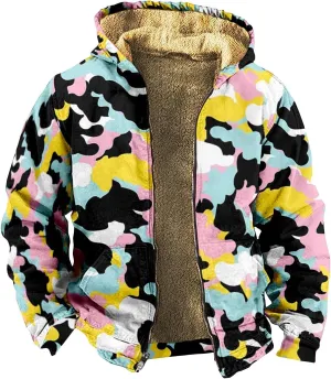 Winter Jackets for Men Fleece Sherpa Lined Warm Jacket Coat Heavyweight Sweatshirt Hoodie Zip Up Sweatshirt with Pockets