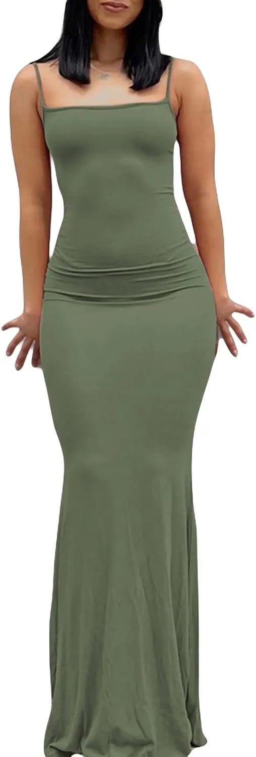 Women Bodycon Maxi Slip Dress Summer Sleeveless Strappy Backless Evening Party Long Dress