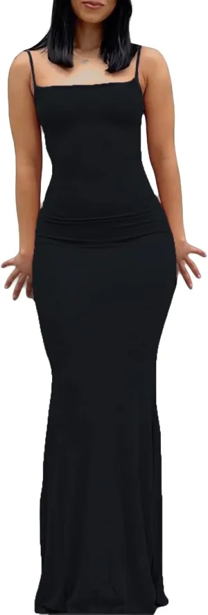 Women Bodycon Maxi Slip Dress Summer Sleeveless Strappy Backless Evening Party Long Dress