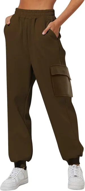 Women Cargo Sweatpants Plus Size Fleece Lined High Waisted Warm Joggers Pant Fall Fashion Cinch Bottom Casual Trouser