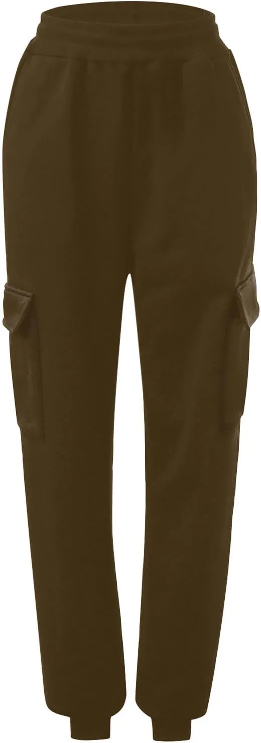 Women Cargo Sweatpants Plus Size Fleece Lined High Waisted Warm Joggers Pant Fall Fashion Cinch Bottom Casual Trouser