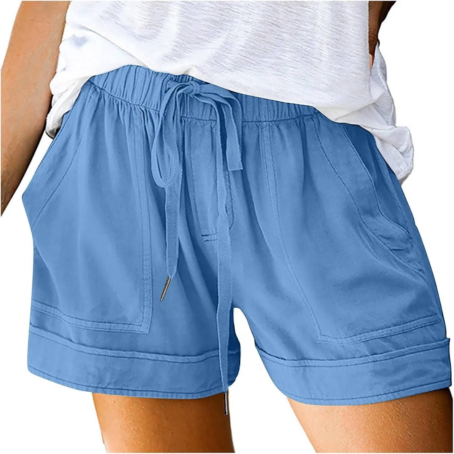 Women Casual Shorts with Pocket Drawstring High Waist Plus Size Short Pants Beach Vacation Trendy 2025 Summer Clothes