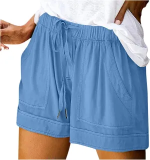 Women Casual Shorts with Pocket Drawstring High Waist Plus Size Short Pants Beach Vacation Trendy 2025 Summer Clothes