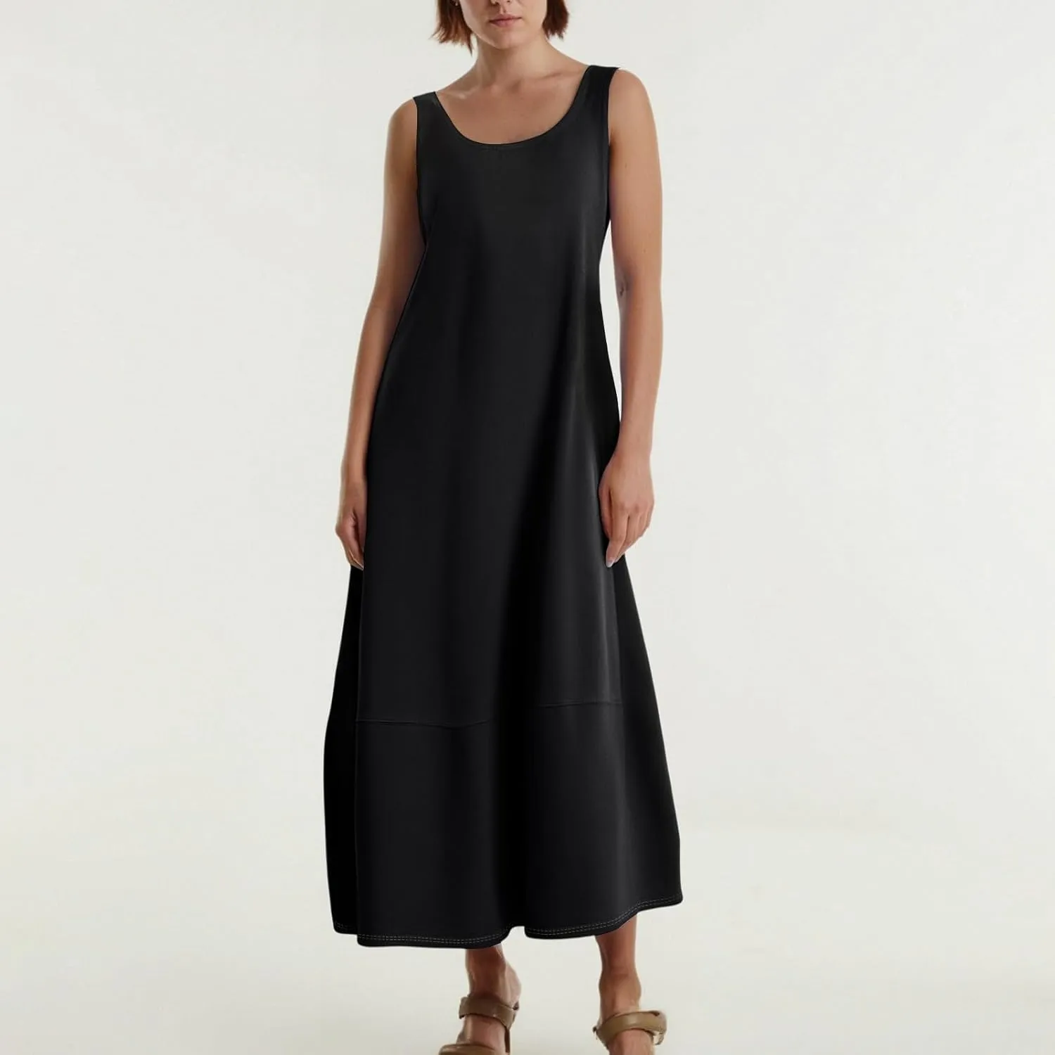 Women Dresses Sleeveless Beach Vacation Maxi Dress Scoop Neck Casual Sundress Loose 2025 Summer Flowy Tank Dress