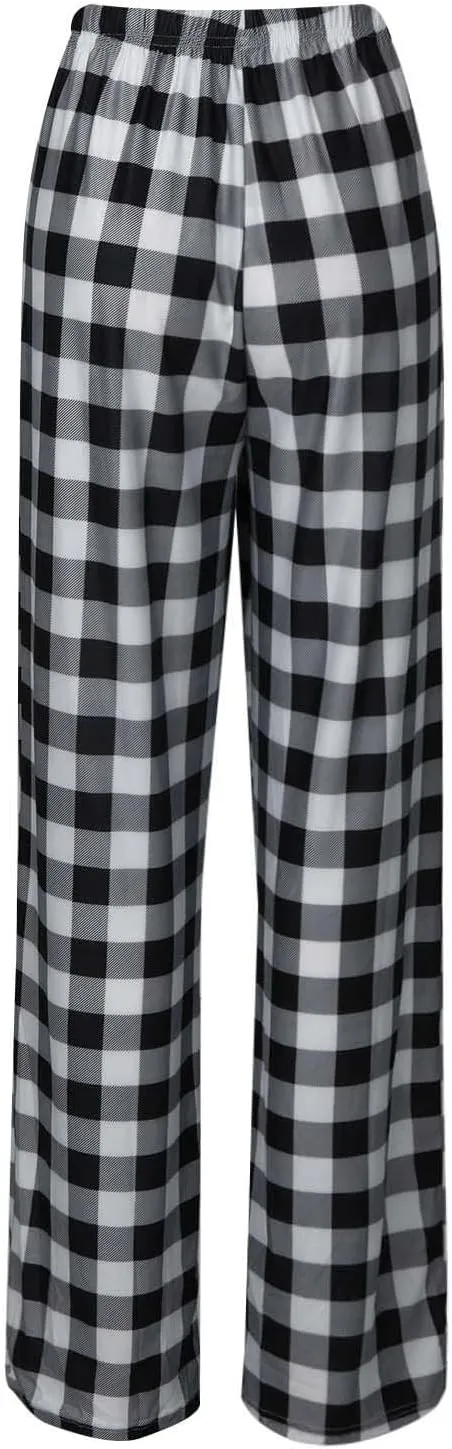 Women Plaid Printed Pants Full Length Long Trousers Sports Pants Business Casual Trousers