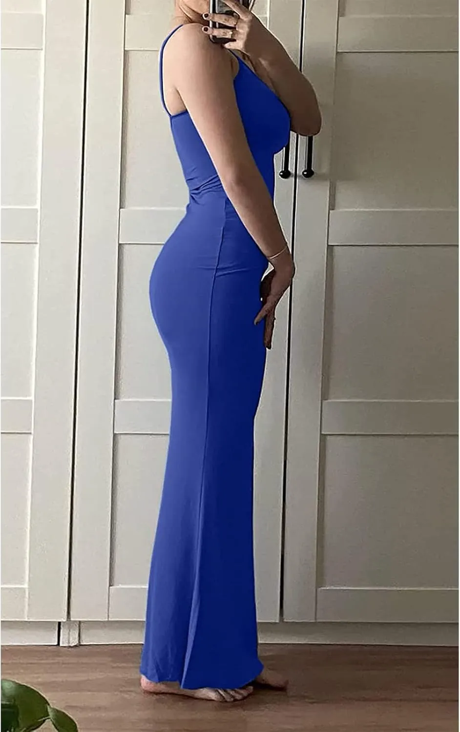 Women Sexy Bodycon Maxi Dress Sleeveless Solid Color Slip Dress Elegant Long Cami Dresses Evening Party