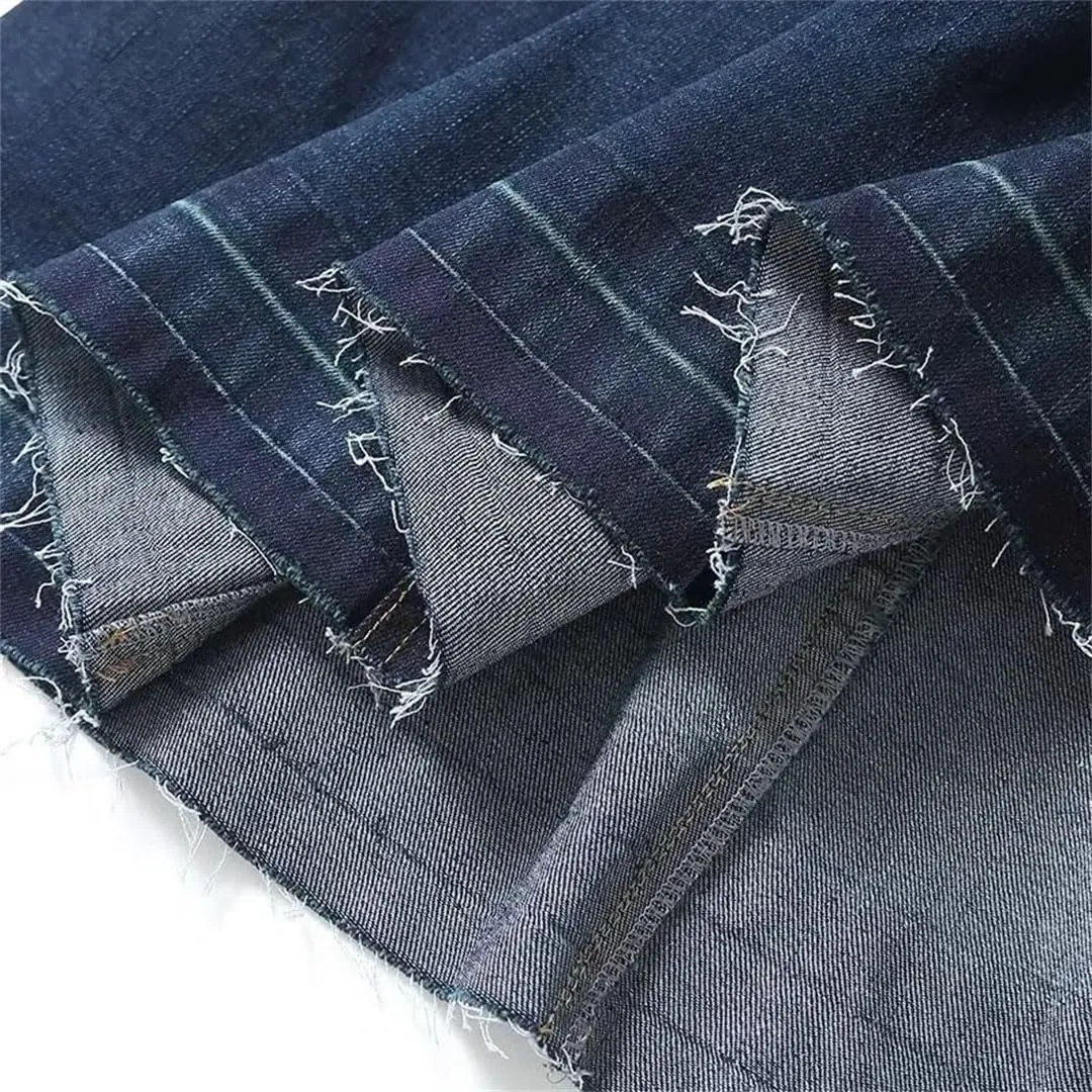 Women Vintage Denim Skirt Long A-Line Zipper Dress Solid Flash Dress
