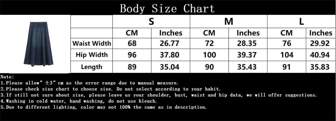 Women Vintage Denim Skirt Long A-Line Zipper Dress Solid Flash Dress