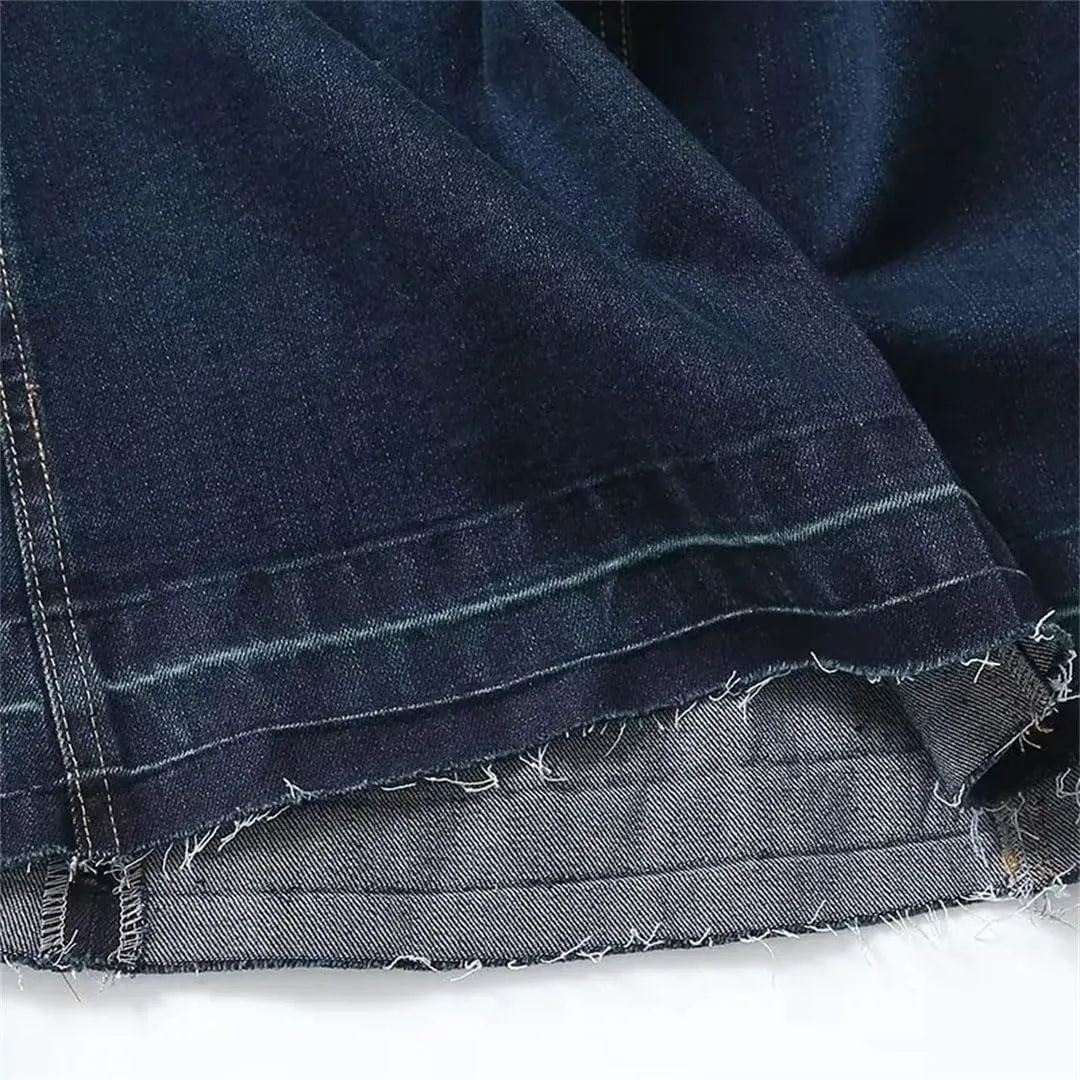 Women Vintage Denim Skirt Long A-Line Zipper Dress Solid Flash Dress