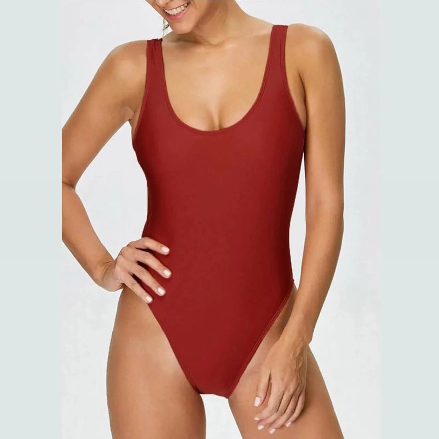 Women Vintage Ruched Push Up One Piece Swimsuit Tummy Control Bathing Suit Square Neck Swimwear High-Waisted Monokini